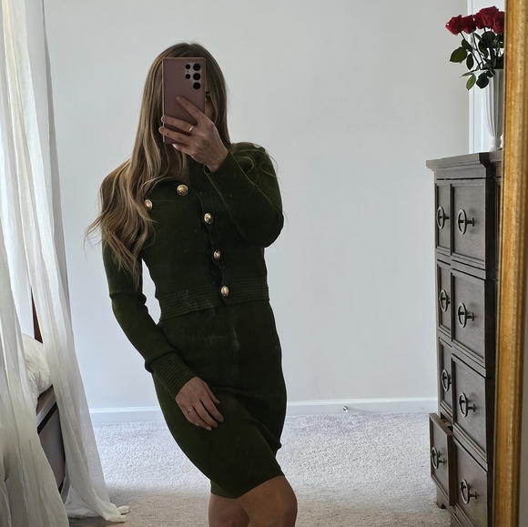 Express green skirt sweater set nwt XS bodycon - Picture 2 of 14